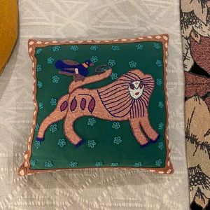 Anthropologie Beaded Lion Decorative Pillow